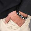 Stainless Steel Metal Clasp Bangles Men Jewelry Two Layers Black Genuine Leather Bracelet