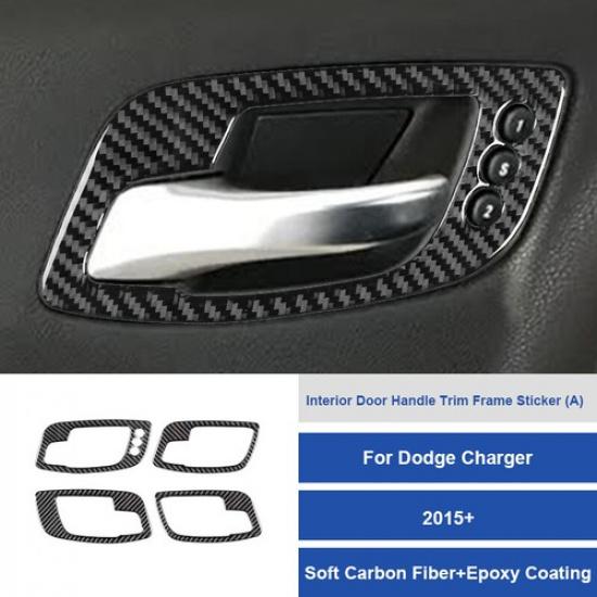 4pcs Carbon Fiber Door Handle Bowl Frame Cover Trim for Dodge Charger 2015-