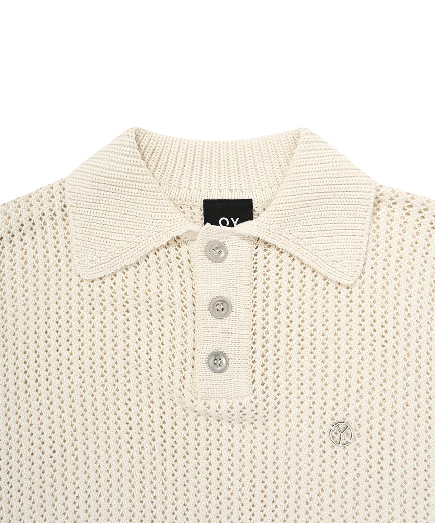 OHY Metal Logo Net Half Polo Knit-Ivory