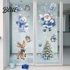 Winter Wonderland Wall Decals 4Pcs Christmas Static Window Clings Blue Santa Snowman Reindeer Penguin Double Sided Decorations Stickers Reusable
