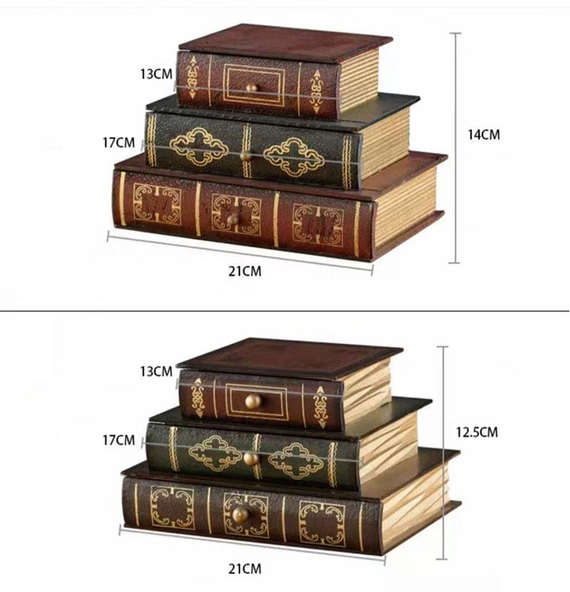 Vintage Wooden Book Shaped Storage Box Decorative Items Home Bedroom Jewelry Box Ornaments Office Study Desk Storage Accessories
