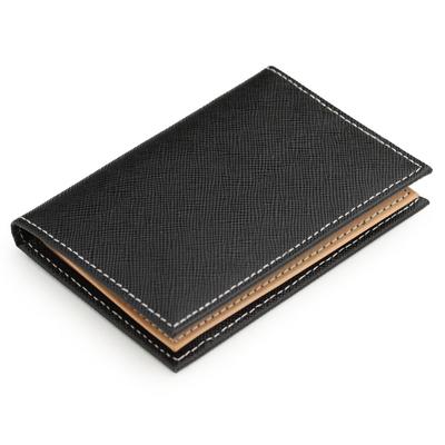 ABIES Prism Leather Bifold Pass Case with Flap, Made In Japan (Cross-grain Embossed Cowhide Leather), Black
