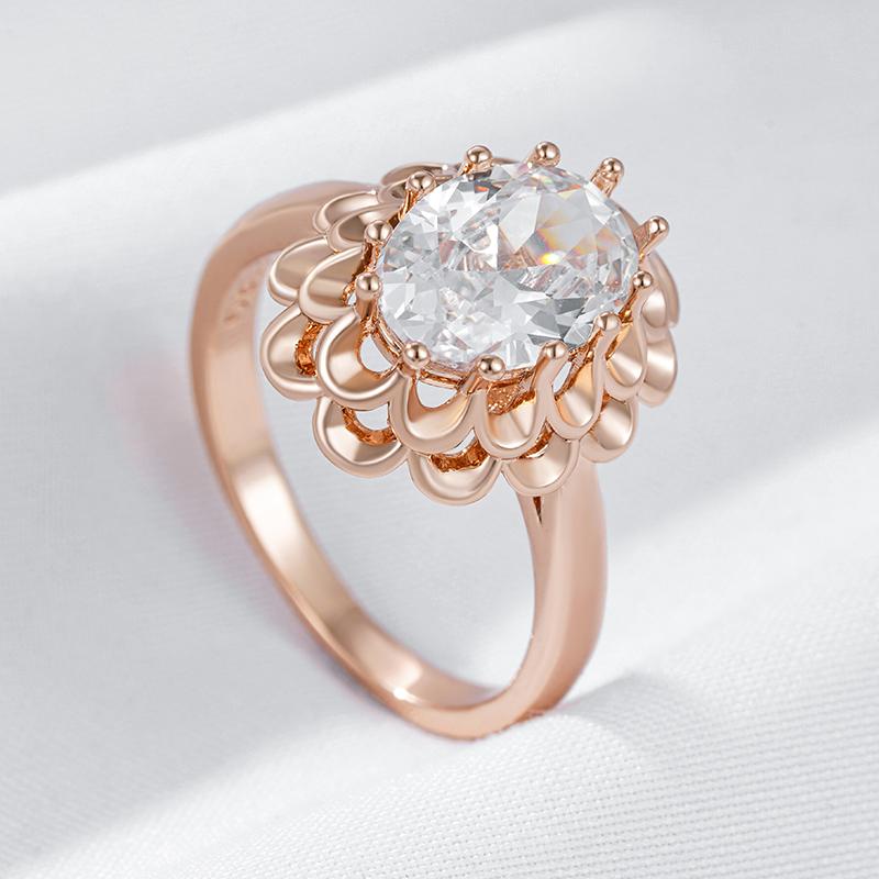 Classic Big Oval Natural Zircon Ring For Women Fashion  Rose Gold Color Crystal Flower Daily Vintage Jewelry