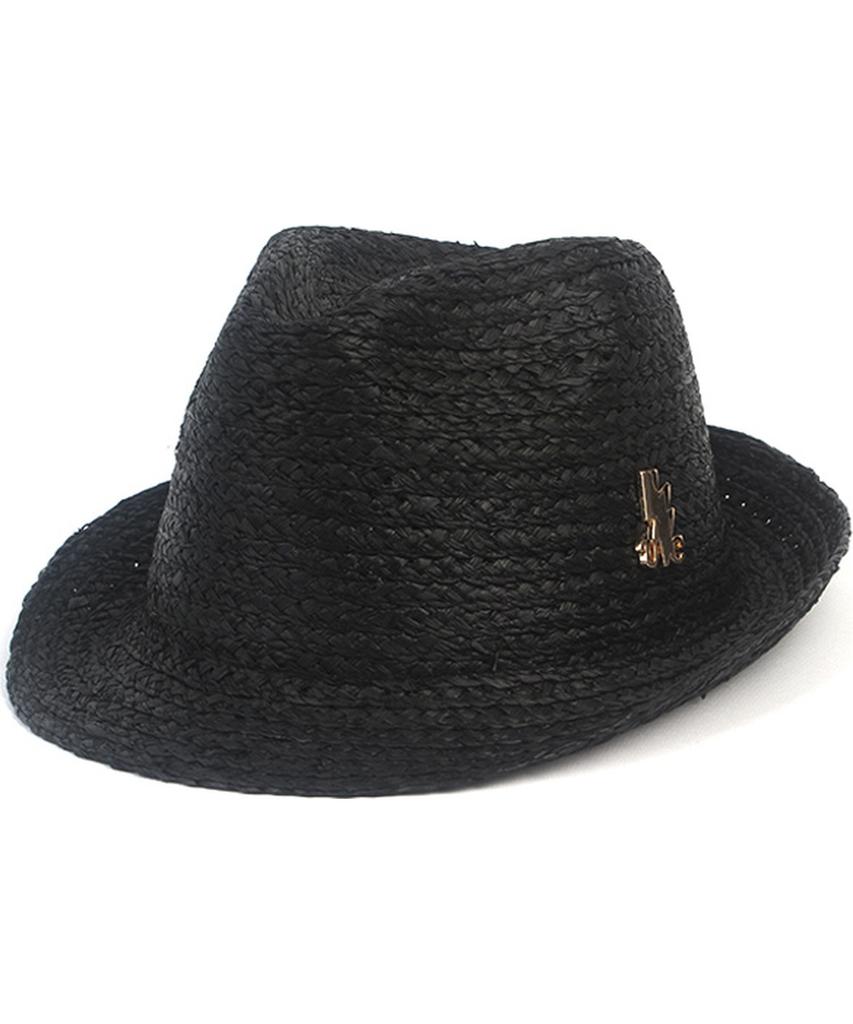 Yunibeosyeolkemiseuteuli Bu Raffia Simple Black Fedora Summer Hat