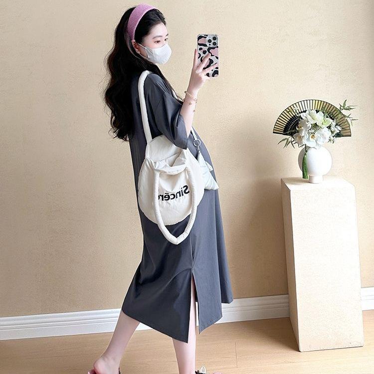 Fashion T-shirt Dress Women's 2026 New Ins Lazy Wind Loose Large Size Lazy Dress Summer Split Over the Knee