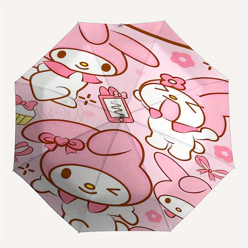 My Melody,Sanrio Automatic Folding Umbrella Simple 8 Rib Design, Bright Cartoon Pattern, Durable Iron Frame, Suitable For Travel, Outdoor, B