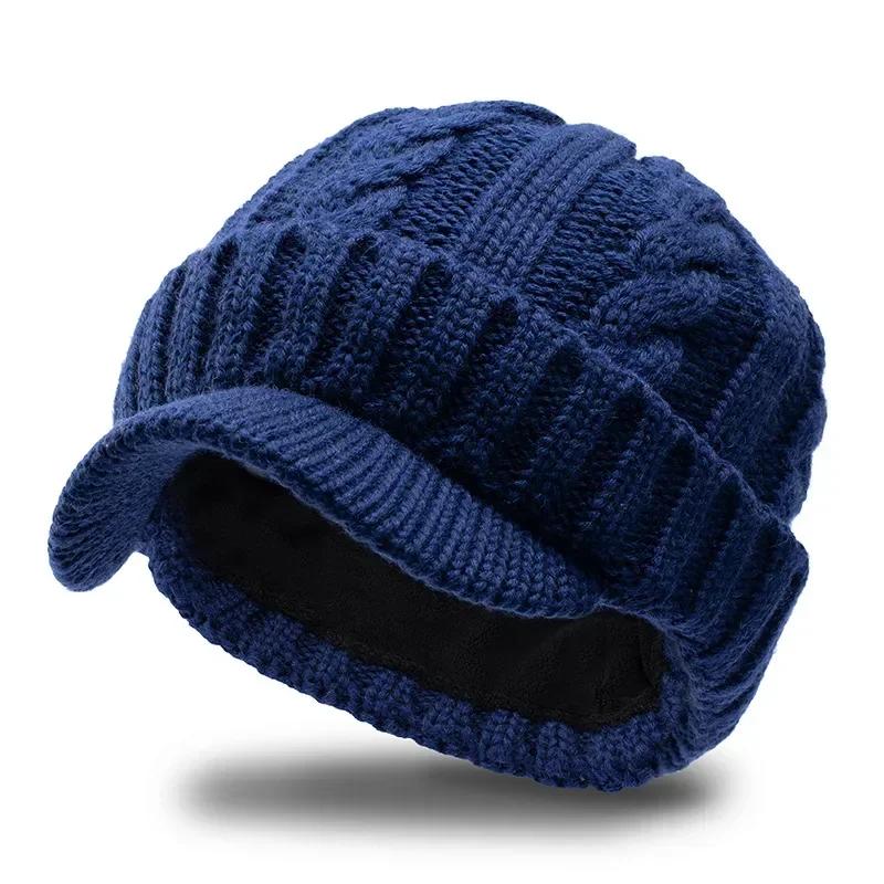 

Big Size 65cm Keep Warm Beanies for Men Outdoor Short Brim Duck Tongue Cap Winter Plush Thick Fried Dough Twists Knitting Hat plus60-65cm синій