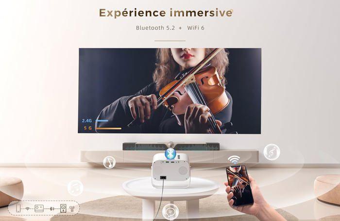 BAZARLAND30 Videoprojecteur Jimveo 360°Rotating Projecteur Portable 13000L FHD1080P WiFi6 Bluetooth HomeCinéma 4K