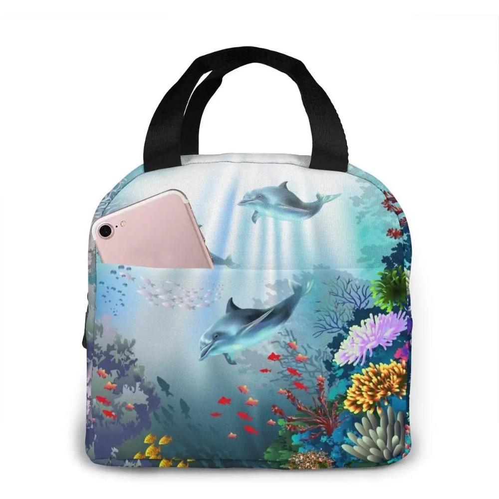 Dolphin Lunch Box for Kids Boys Girls Reusable Lunch Tote Bags, Perfect for School/Camping/Hiking/Picnic/Beach/Travel