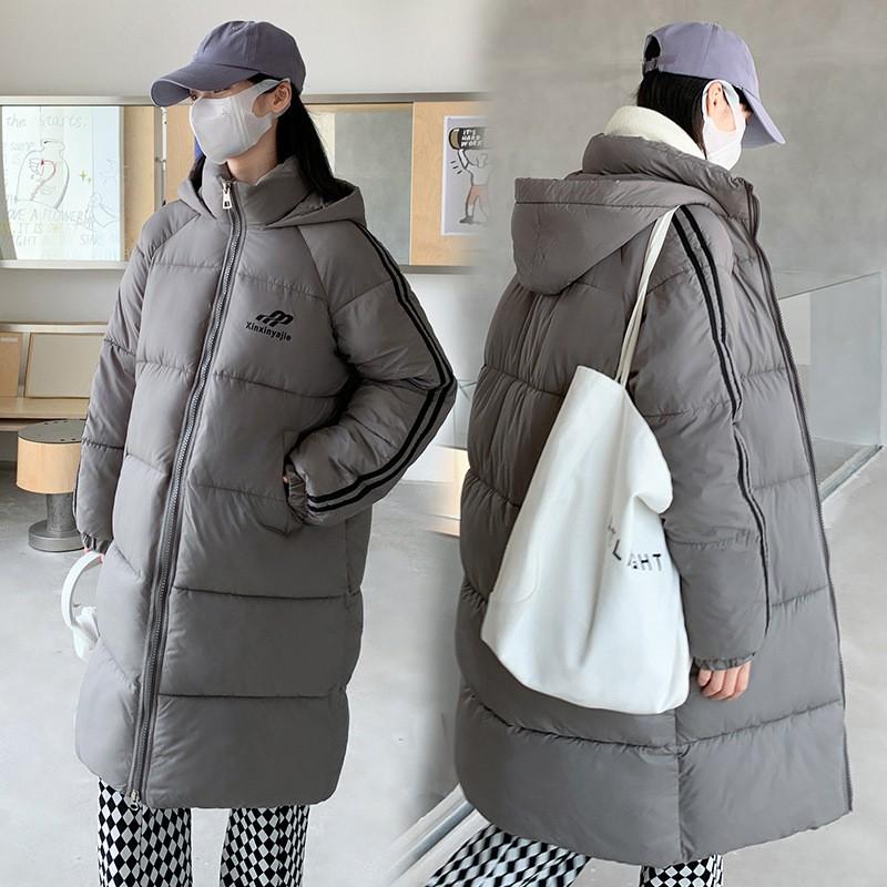 Womens Mid-Length Hooded Cotton Puffer Jacket Loose Fit Casual Winter Coat Students