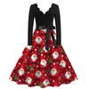 Ladies Casual Fashion Christmas Print V-Collar  Vintage Dress
