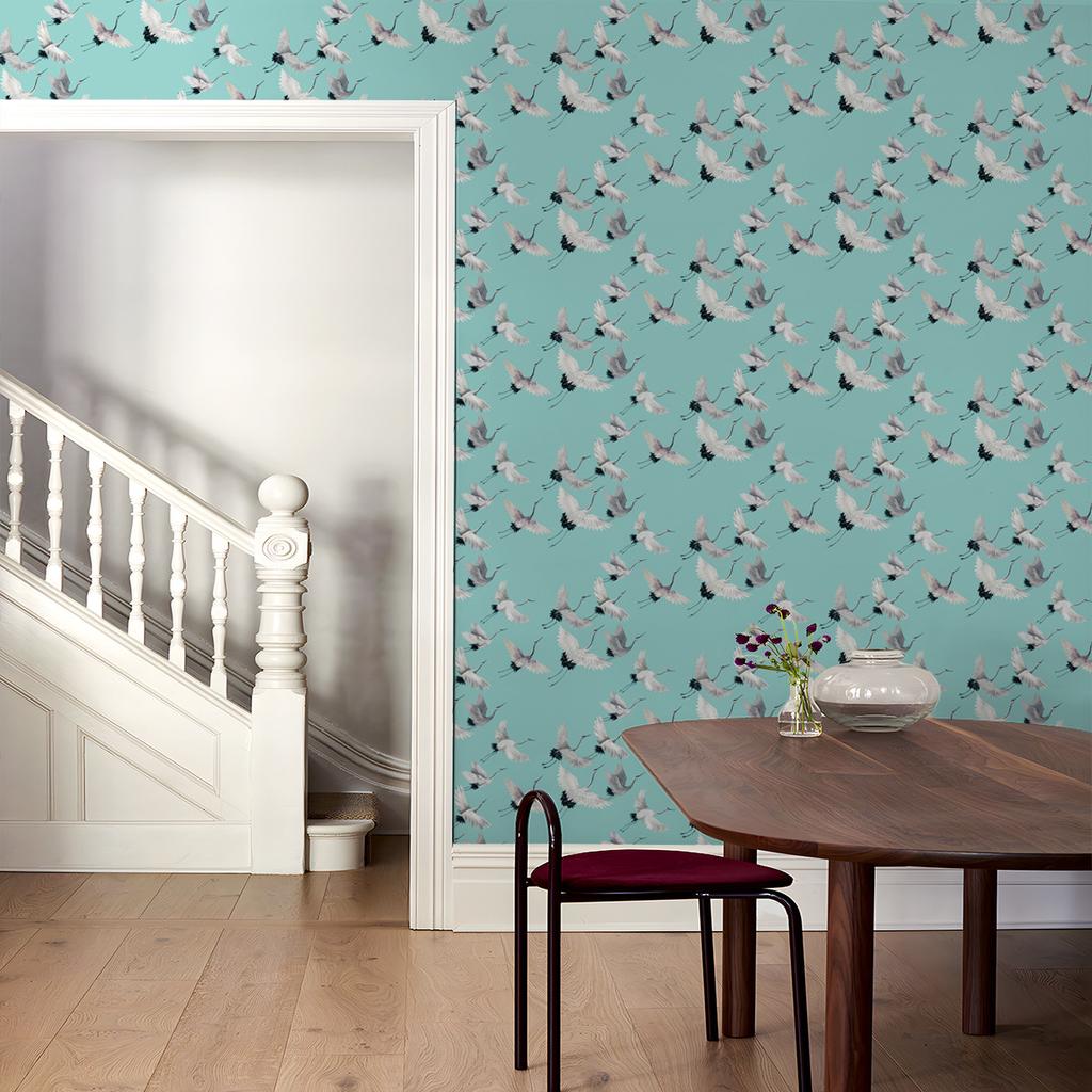 Blue Crane Wallpaper Peel and Stick Removable Self Adhesive Bird Wallpapers for Bedroom Living Room Cabinet Decor Contact Paper