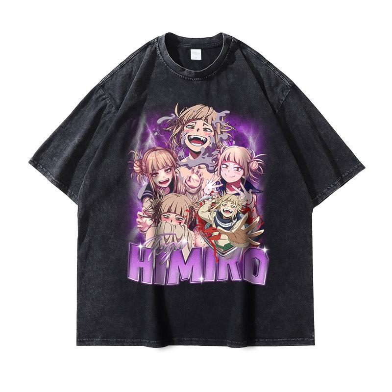 Himiko Toga Print Tshirt Vintage Washed My Hero Academia Anime Graphic T Shirts Oversized Harajuku Washed Tshirt Men Women Tees