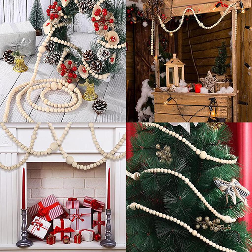 Christmas Wooden Beads 12 Feet Wreath Tree Decorations Wood Beaded Decor For Christmas For Year-Round Home Thanksgiving Holiday