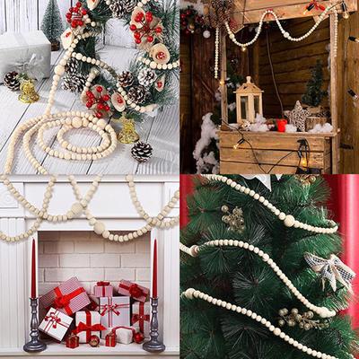 Christmas Wooden Beads Garland 12 Feet Holiday Wreath Decoration Christmas Garland For Year-Round Home Thanksgiving Holiday