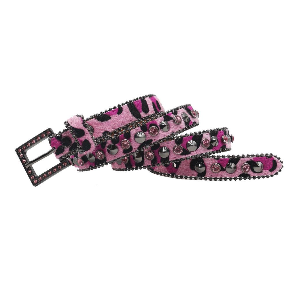 2,3" Brede Damesleren Riem met Luipaardprint en Strass Gesp - Hoge Kwaliteit, Hip Hop-Geïnspireerd Nachtclub Accessoire.