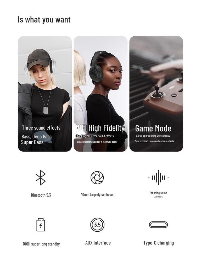 VJE906 Over-ear Bluetooth True Wireless Headphones with Multiple Sound Effects for Mobile Gaming.
