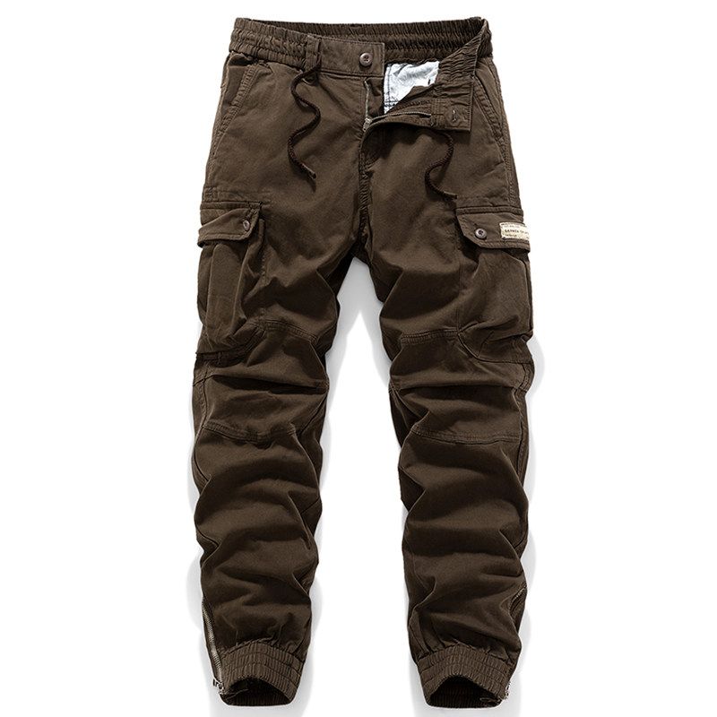 American-Style Casual Washed Cotton Multi-Pocket Cargo Pants, Spring and Autumn Export Surplus Men's Jogger Loose-Fit Long Pants