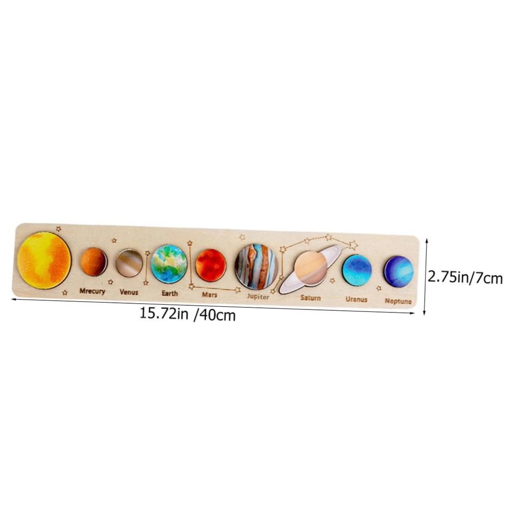 Abaodam Wooden Solar System Puzzle Set, Planet Matching Board, 40x7x2cm, Educational for Kids Ages 3-5, Develops Hands-On Skills, Planet Recognition,