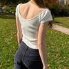 European and American Summer Retro U-neck Backless Slim Fit Short Top