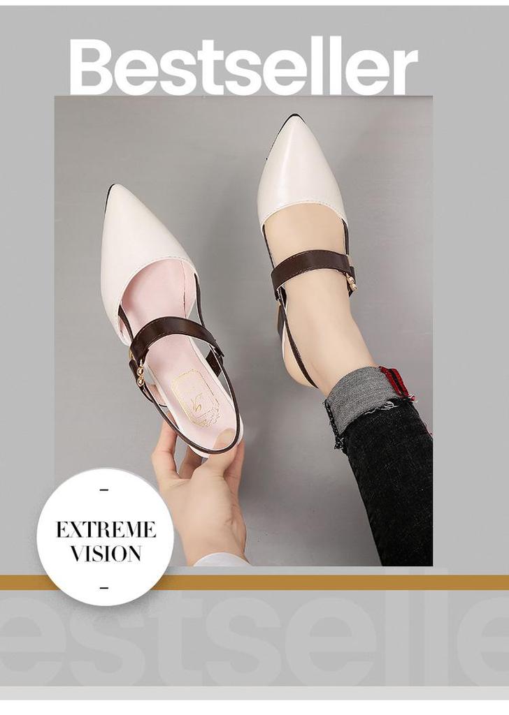 2024 Chunky Heel Hollow Sandals for Women, Slimming Pointed Toe Single Strap Buckle