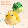 Puffer Fish Dog Chew Toy Bite Resistant Boredom Stress Relief Balloonfish Teething Cleaning Toy Treat Feeder Bouncing Ball Pet Supplies