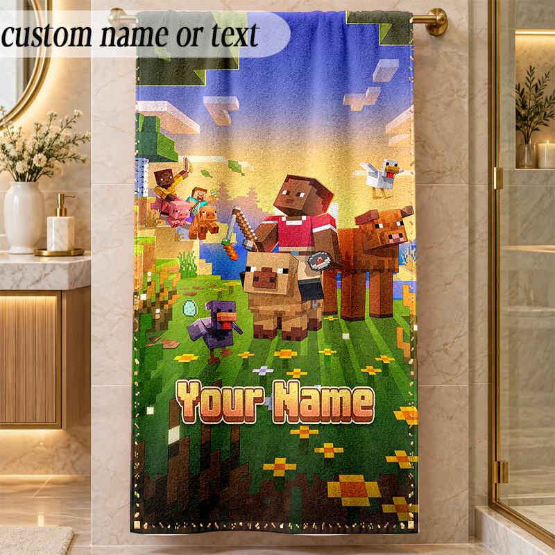 Beach TowelMinecraft Custom Name Text Personalized Soft Towel for Beach Pool Indoor Home Decor Gift