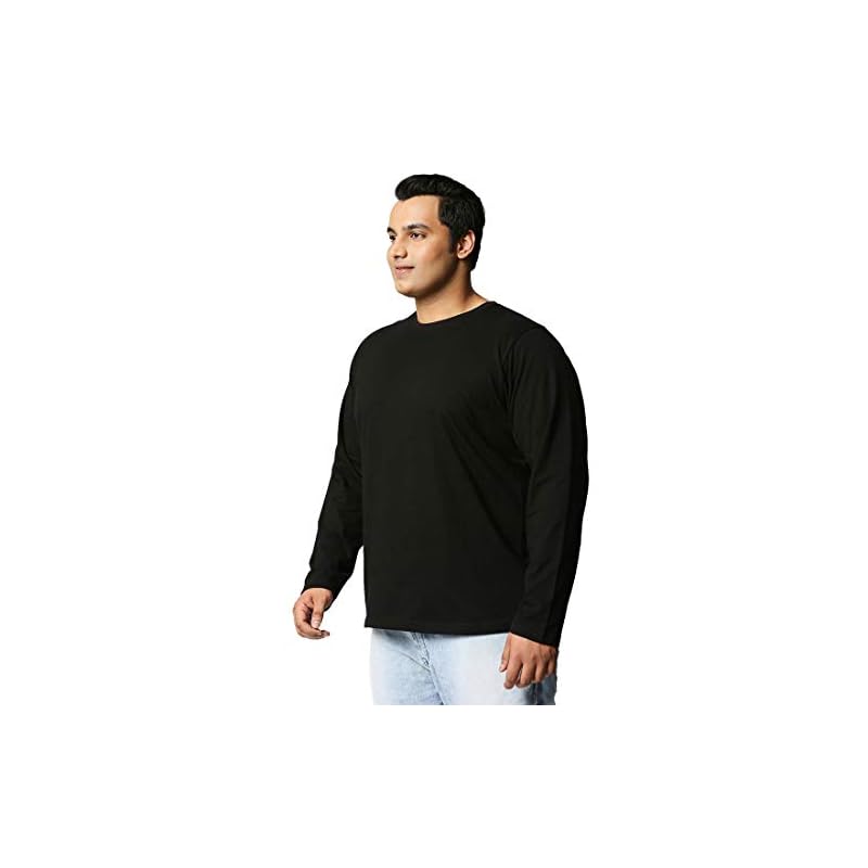Bewakoof Men' Solid % Cotton Plus TShirt Regular Fit, Round Neck, Full Sleeves