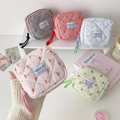 Cute Cherry Mini Bag Portable Multi Purpose Small Travel Organizers Floral Square Earphone Bag Makeup Bag Cosmetic Storage Bags