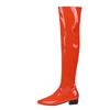 Women Candy Colour Over the Knee Boots Wide Calf Size 31~48 Chunky Low Heel Pointy Toe Patent Leather Comfortable Boot Zip Shoes