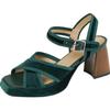 New Retro Gold Velvet Women Sandals French Chunky Heel Open Toe Sandals Summer Shoes Heel Women Explosive Spot Buckle Strap