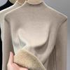 New Autumn and Winter Bright Silk Semi-turtleneck Integrated Fleece-knitted Sweater Women's Thickened Warm Bottoming Shirt Top Tide