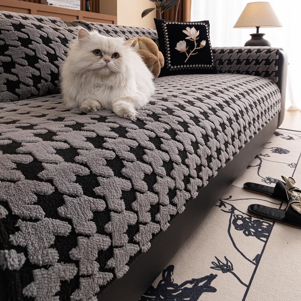 

Плед из мягкого плюша с узором «гусиная лапка» для дивана в богемном стиле, жаккардовый чехол на подушку для дивана, очень большой защитный плед для мебели 1.3x1.8m светло-серый