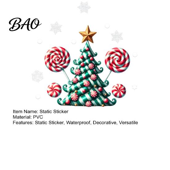 Holiday Party Supplies for Home Candy Christmas Tree Window Static Sticker, Waterproof PVC Removable Seasonal Glass Stickers Clings, Decorative Decal