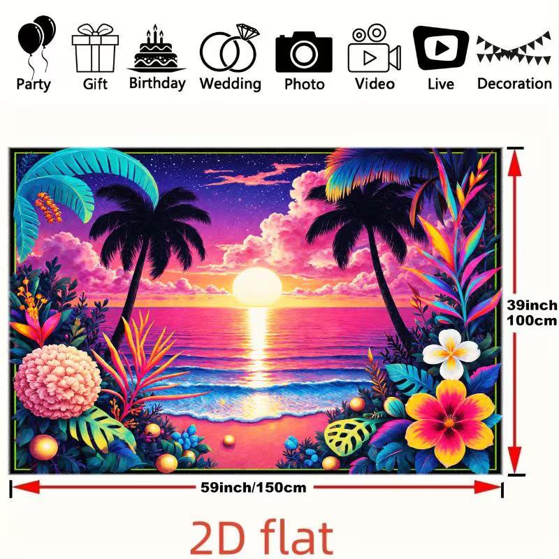 2D Hawaiian Palm Tree Ocean Backdrop for Kids & Adults Party Decor