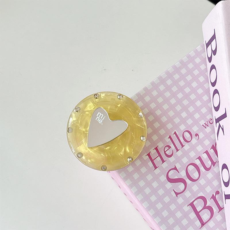 Magnetic Rhinestone Heart Mirror Phone Holder with Retractable Finger Ring and MagSafe Compatibility