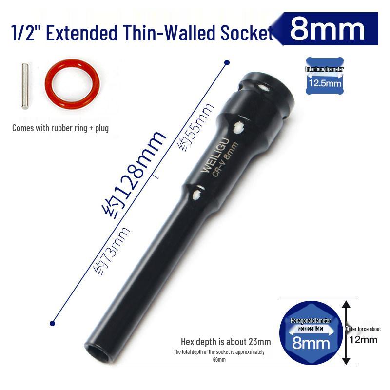 24mm Extended Thin-Walled Socket Ratchet Wrench, Large Drive Electric Hex Socket, Deepened Air Gun Compatible