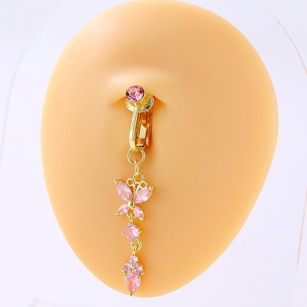 Zircon Clip on Belly Button Butterfly Design Navel Rings Fake Belly Ring Fashion Accessory