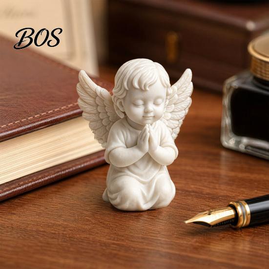 Mini Angel Statue 3D Printed Kneeling Figurine, Praying Cherub Desktop Statue, Wings Compact Decor Sculpture for Home Office Indoor Outdoor