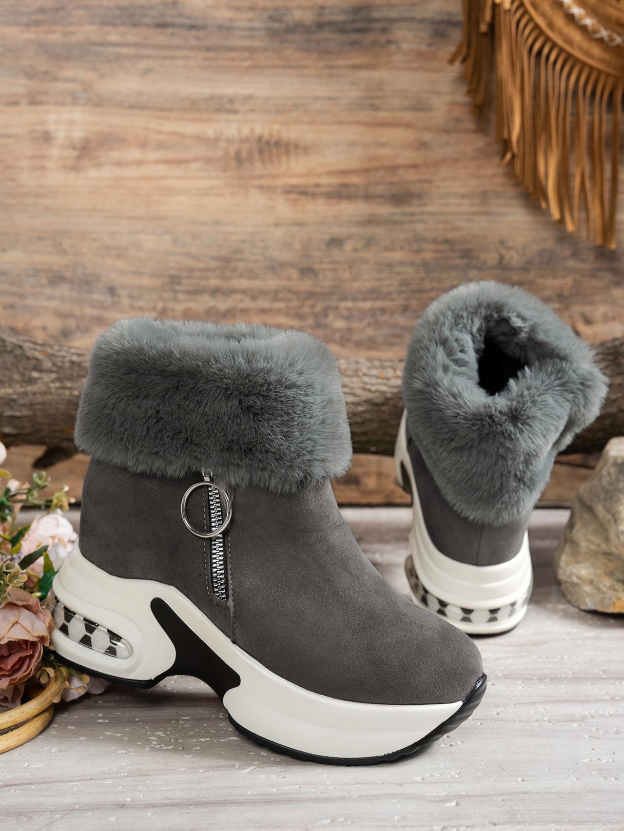 

Зимние ботинки большого размера для женщин, новые зимние меховые ботинки с коротким голенищем и флисом для тепла и увеличения высоты, хлопковые ботинки 43 серый