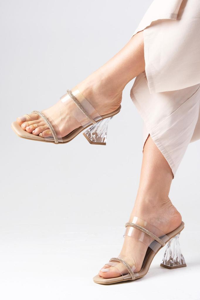 Latoya Skin Colored Stone Transparent Women's Heeled Slippers