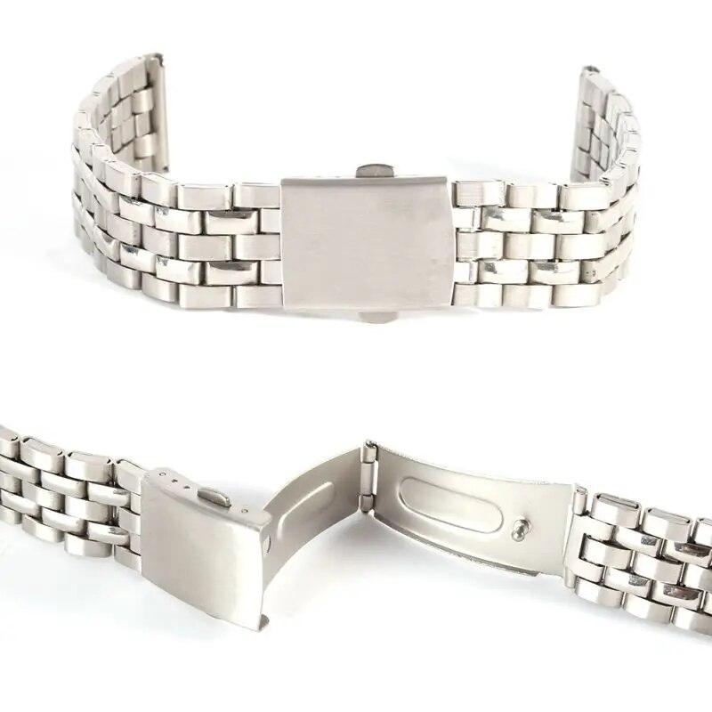 18/20/22mm Five Beads Watchband Classic Stainless Steel Fold Buckle Wristwatch Band