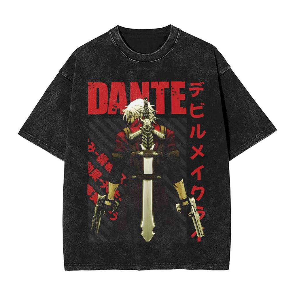 Devil May Cry Dante Manga Washed TShirt DMC Graphic Print TShirts for Men Women Clothing Cotton Oversized Short Sleeve Tees