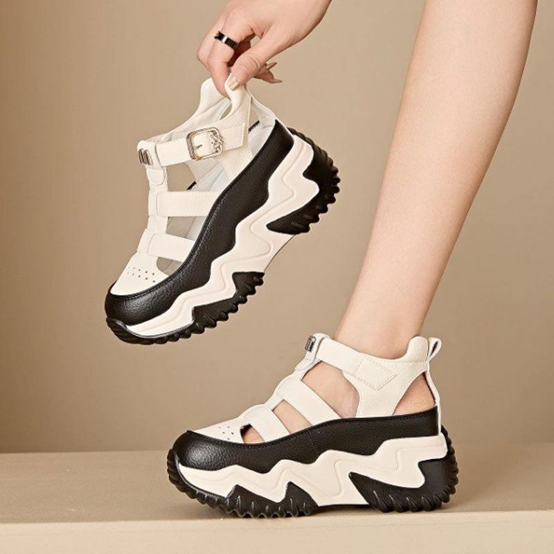Wear-resistant thick-soled small height-increasing sandals women's summer 2025 new fashion casual breathable hollow dad shoes