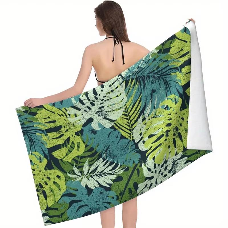 Tropical Leaves Pattern Sunscreen Towel, Windproof Quick Dry Soft Microfiber Blanket for Camping Pool Travel Swim Gift