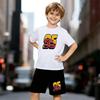 Boys 2 Piece Racing Theme 95 Sports Print Outfit, Short Sleeve T-Shirt and Shorts Set for Kids Age 5-14, Black and White Sporty Casual Summer Clothes