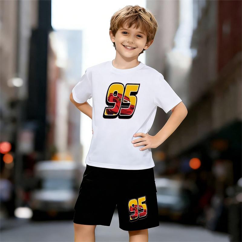 

Boys 2 Piece Racing Theme 95 Sports Print Outfit, Short Sleeve T-Shirt and Shorts Set for Kids Age 5-14, Black and White Sporty Casual Summer Clothes 13-14 Years білий