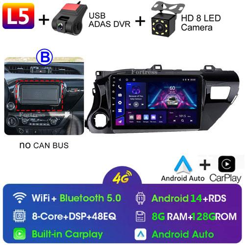 8 Core Android13 Auto Car Radio Multimedia For Toyota Hilux Pick Up AN120 2015 - 2020 LHD Stereo Carplay GPS Navigation No DVD