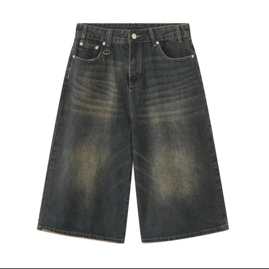 Hot-selling American retro jeans men's design sense loose wide-leg straight cropped pants