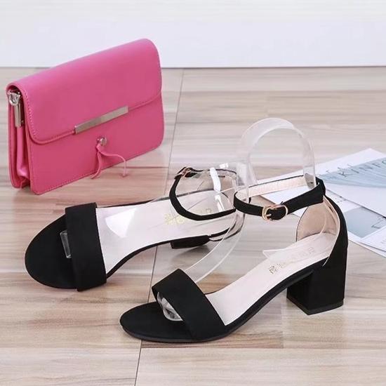 Letní boty na středním podpatku pro ženy, Silné podpatky s odhalenými prsty, Semišové, Sandály s jednou přezkou, Římské boty